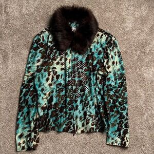 VINTAGE JOSEPH RIBKOFF FUR COLLAR SEQUIN-ACCENTED JACKET